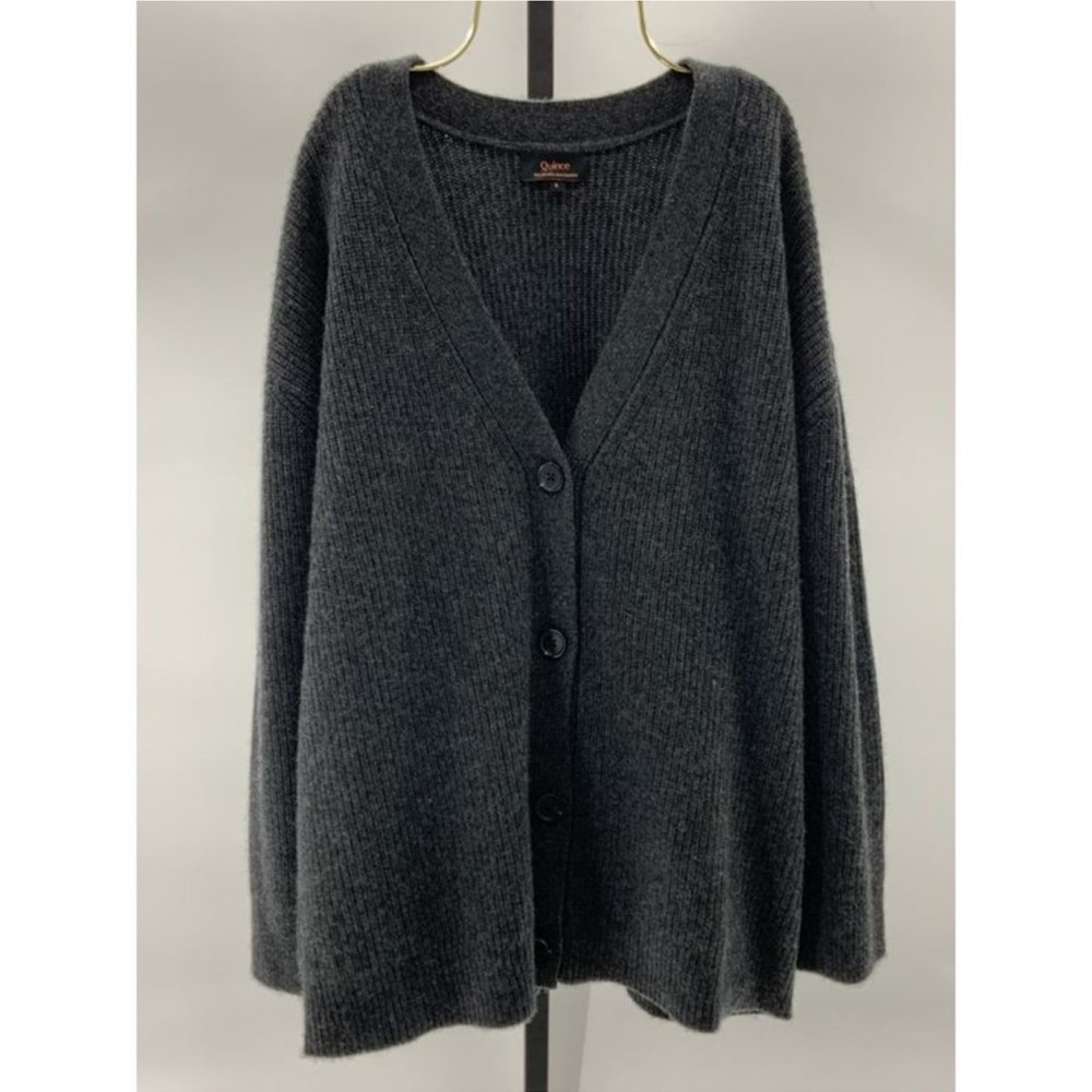 Quince Women's Mongolian Cashmere Oversized Boyfriend Cardigan Sweater Gray XS